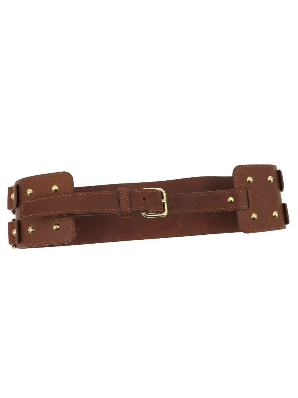 Y2K Juicy Couture Women Wide Brown Leather Gold D Ring Studded Corset Belt VTG